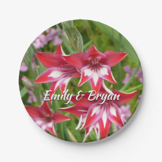 Red and White Gladiolas Summer Botanical Paper Plate