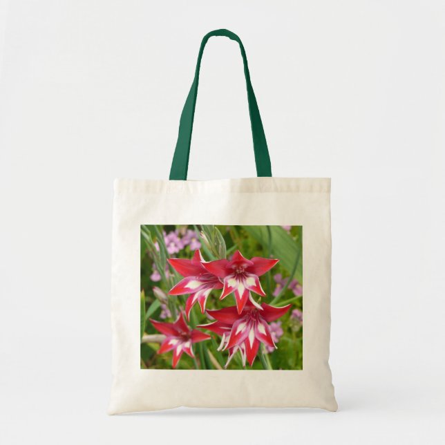 Red and White Gladiolas Summer Botanical Tote Bag (Front)