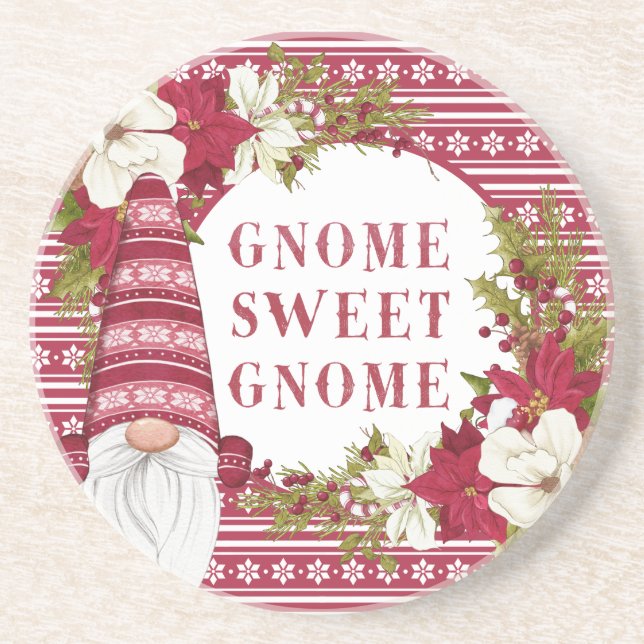 Red and White Gnome for the Holidays Christmas Coaster (Front)