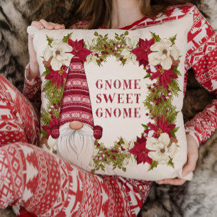 Red and White Gnome for the Holidays Christmas Cushion