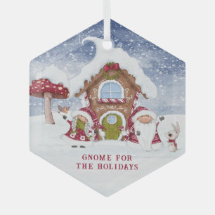 Red and White Gnome for the Holidays Glass Tree Decoration