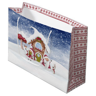 Red and White Gnome for the Holidays  Large Gift Bag