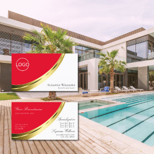 Red and White Gold Decor with Logo Business Card