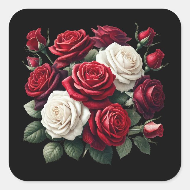 Red and White Gothic Roses Square Sticker (Front)