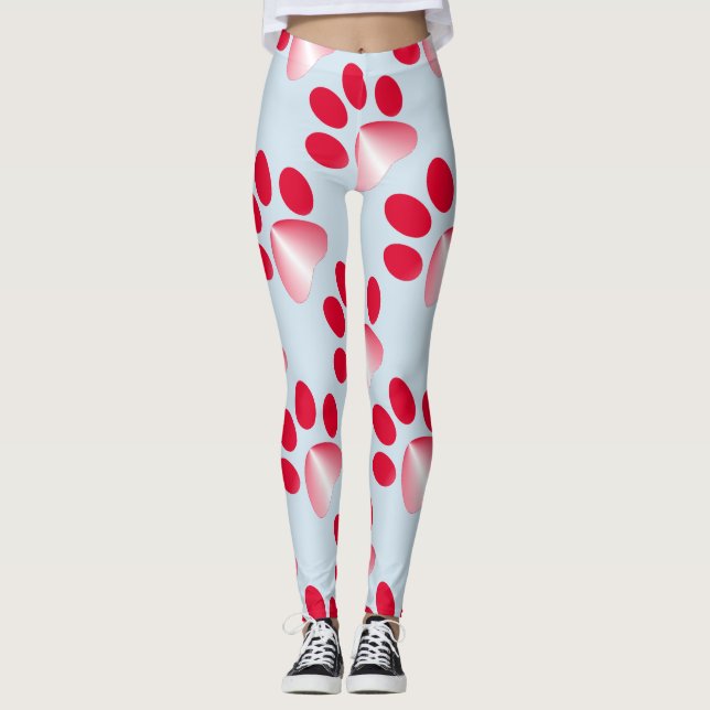 Red and White Gradient Animal Paw Leggings (Front)