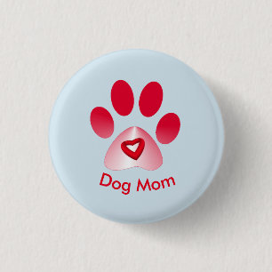 Red and White Gradient Animal Paw w/Red Heart 3 Cm Round Badge