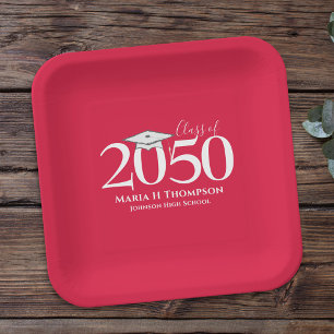 Red and White Graduation Hat Personalised Paper Plate