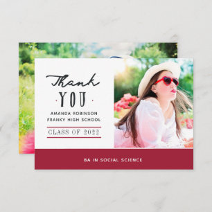Red and White Graduation Photo Thank You Card