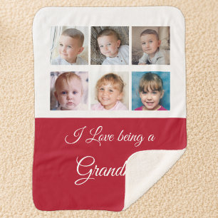 Red and white Grandma photo collage Sherpa Blanket