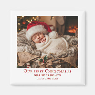 Red and White Grandparents First Christmas Photo Magnet