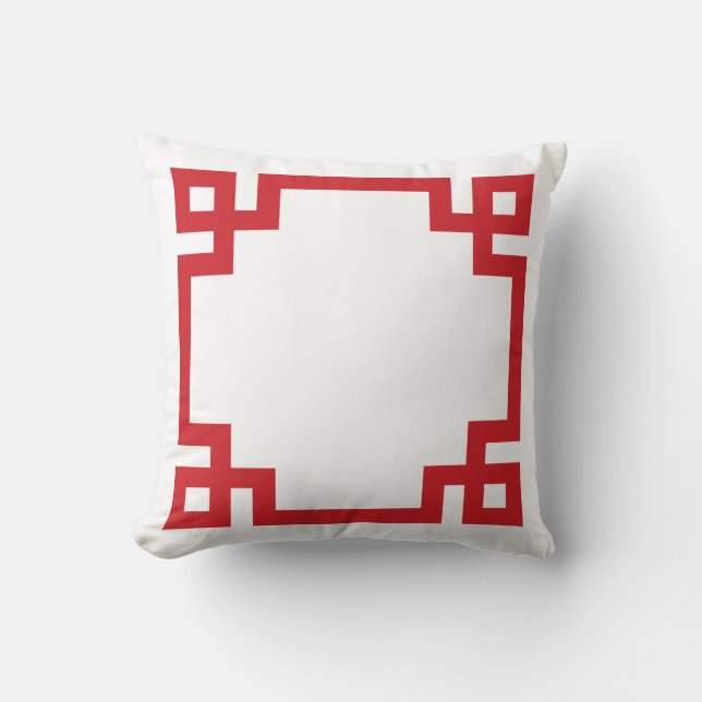 Red and White Greek Key Border Cushion (Front)