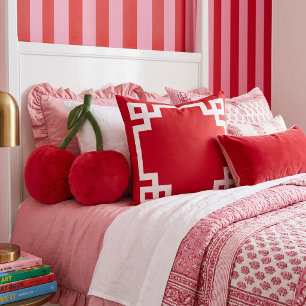 Red and White Greek Key Border Cushion