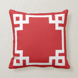 Red and White Greek Key Border Cushion