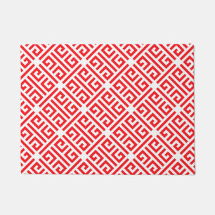 Red and white Greek Key Geometric Doormat