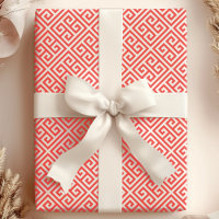 Red and White Greek Key Maze Pattern