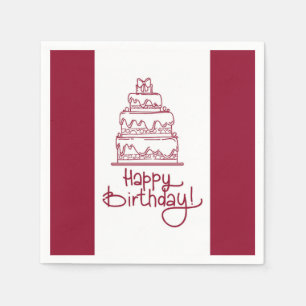 Red And White Happy Birthday Cake Design Napkin