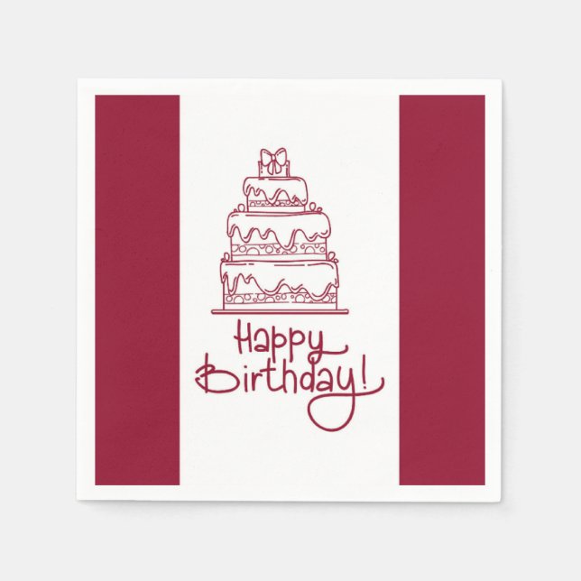 Red And White Happy Birthday Cake Design Napkin (Front)