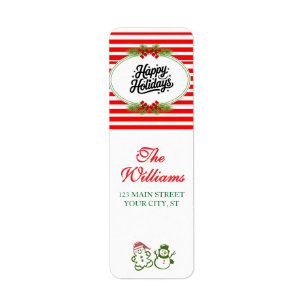 Red and White Happy Holiday Return Address Label