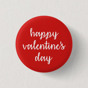 Red and White Happy Valentine's Day 3 Cm Round Badge