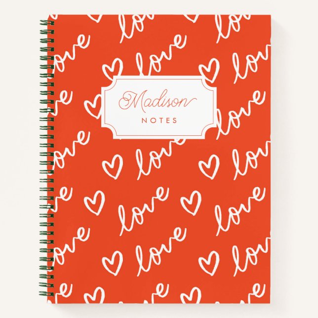 Red And White Heart Love Monogram Notebook (Front)