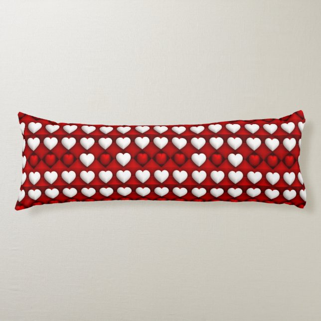 Red And White Heart Pattern Body Cushion (Front)