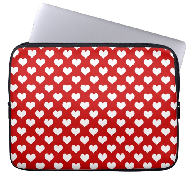 Red and White Heart Pattern Fabric  Laptop Sleeve (Front)