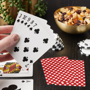 Red and White Heart Pattern Fabric Playing Cards