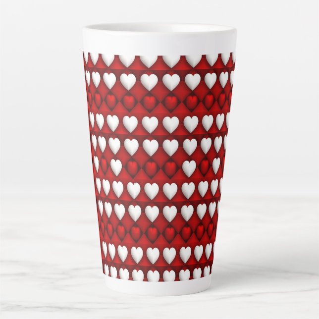 Red And White Heart Pattern Latte Mug (Front)