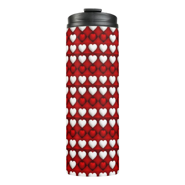 Red And White Heart Pattern Thermal Tumbler (Front)