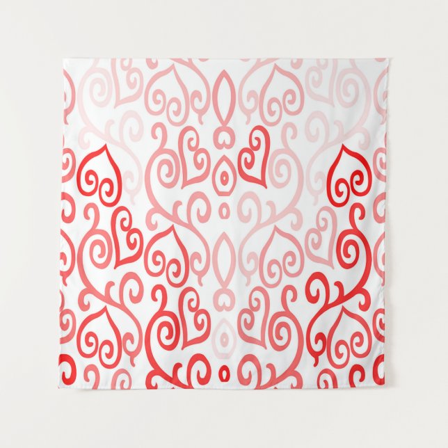 Red and White Heart Print Tapestry (Front)