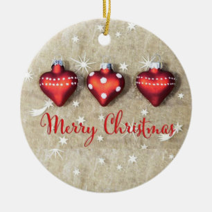 Red and White Heart Shaped Christmas Ceramic Tree Decoration
