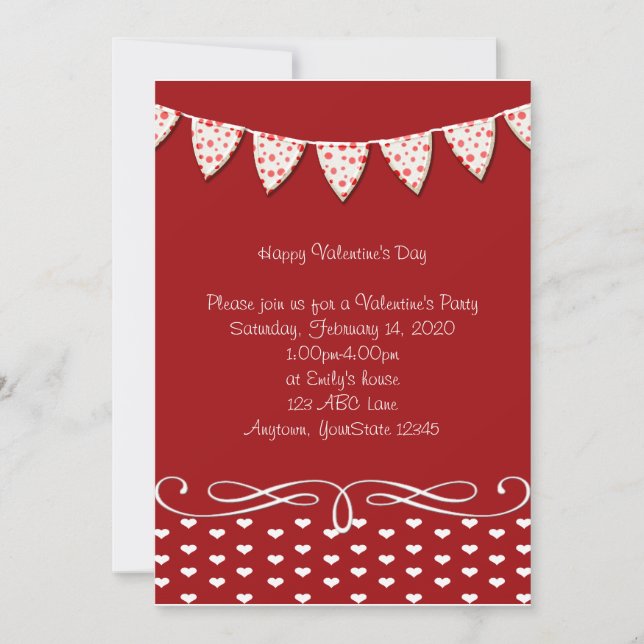 Red and White Heart Valentine Party Invitation (Front)