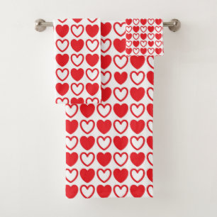 Red and White Hearts Bath Towel Set