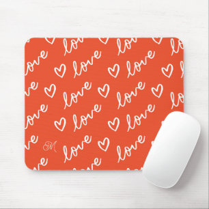Red And White Hearts Love Monogram Mouse Pad
