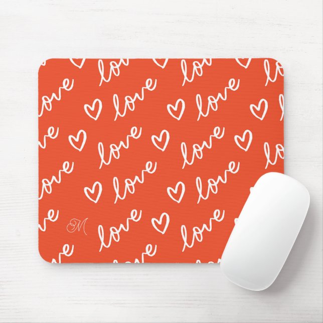Red And White Hearts Love Monogram Mouse Pad (With Mouse)