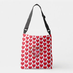 Red and White Hearts of Love Crossbody Tote Bag