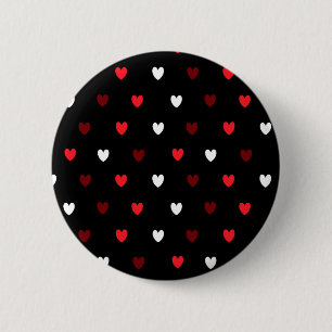 Red and white hearts on black 6 cm round badge