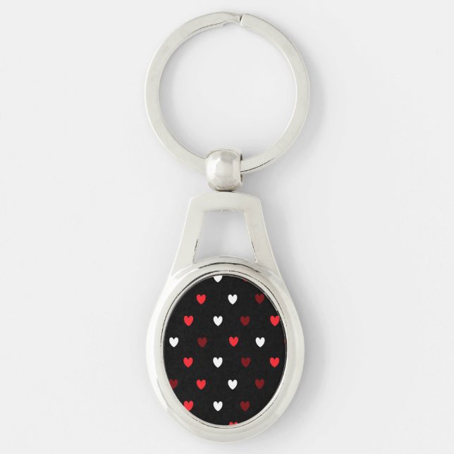 Red and white hearts on black key ring (Front)
