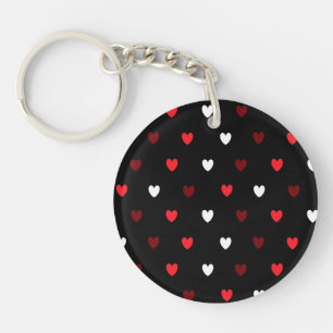 Red and white hearts on black key ring