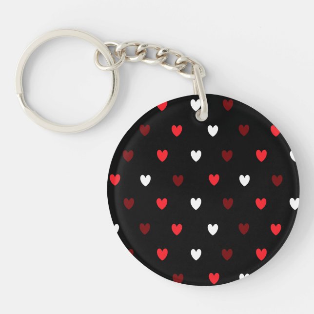Red and white hearts on black key ring (Front)