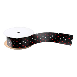 Red and white hearts on black satin ribbon