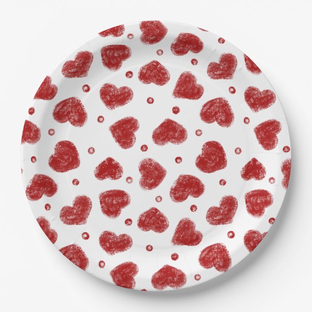 Red and White Hearts pattern Paper Plate (Front)