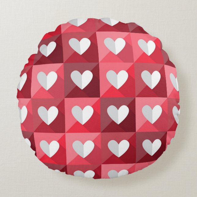 Red And White Hearts Pattern Round Cushion (Front)