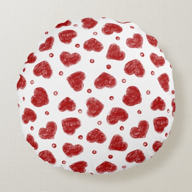 Red and White Hearts pattern Round Cushion (Front)