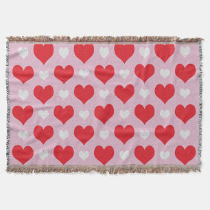 Red and white hearts pattern throw blanket