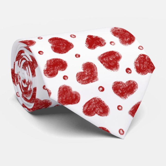 Red and White Hearts pattern Tie (Rolled)