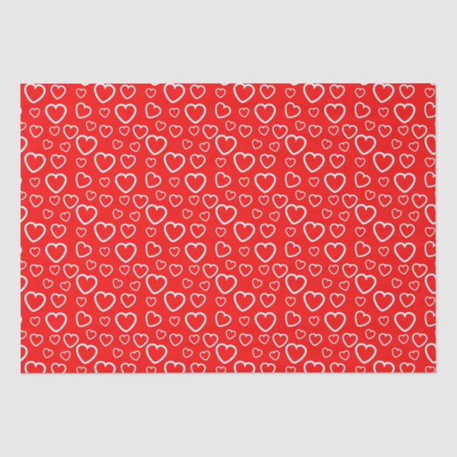 Red and White Hearts Pattern  Tissue Paper (Front)