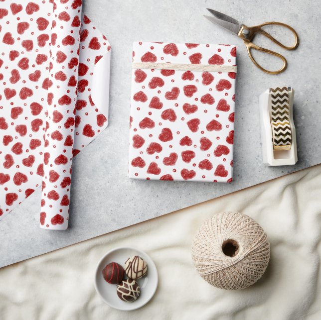 Red and White Hearts pattern Wrapping Paper (Crafts)