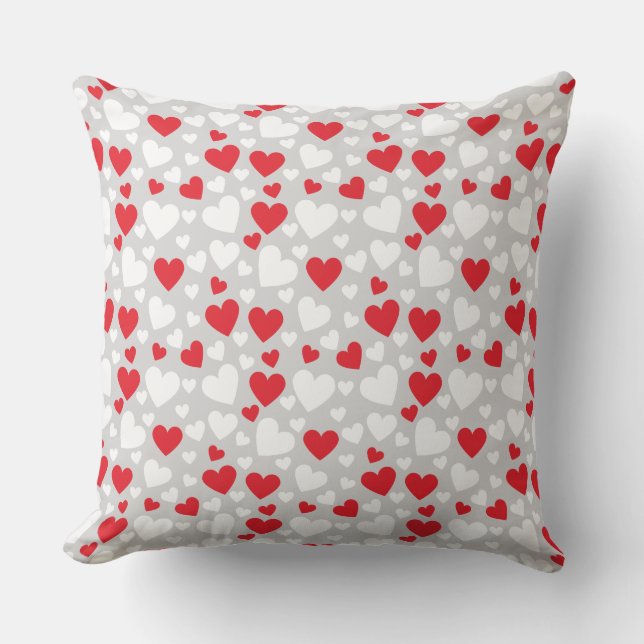 Red and White Hearts Throw Pillow (Front)