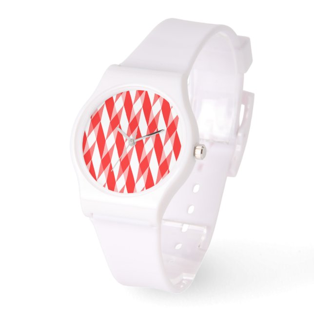 Red and White Herringbone Watch (Angle)